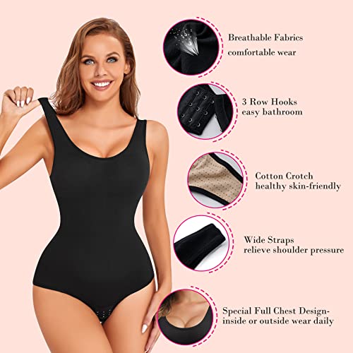 Nebility Women Waist Trainer Bodysuit Slim Full Body Shapewear Seamless Round Neck Jumpsuits Tummy Control Tops (3XL/4XL, Black)