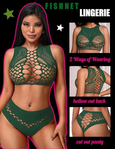 Avidlove Green Fishnet Lingerie Set: Sexy Panty & Bra