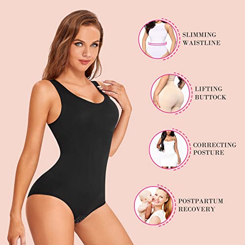 Nebility Women Waist Trainer Bodysuit Slim Full Body Shapewear Seamless Round Neck Jumpsuits Tummy Control Tops (3XL/4XL, Black)