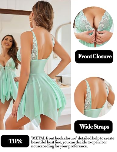 Avidlove Lace Babydoll Nightwear V Neck Chemise Green