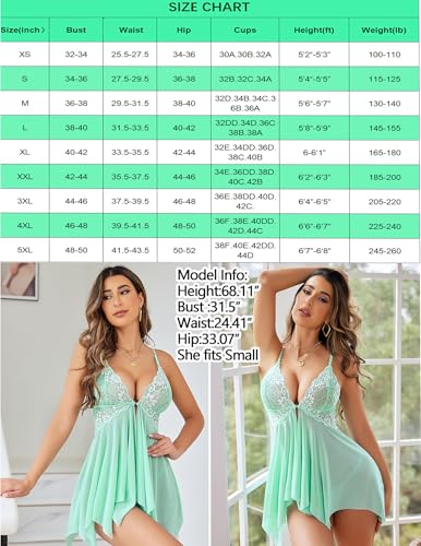 Avidlove Lace Babydoll Nightwear V Neck Chemise Green