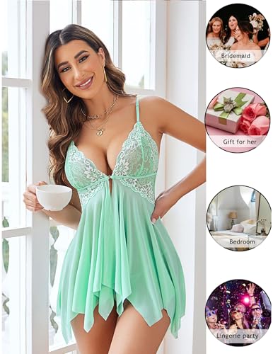 Avidlove Lace Babydoll Nightwear V Neck Chemise Green