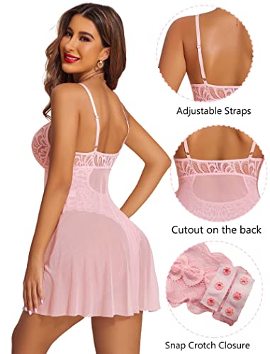 Avidlove Floral Lace Babydoll Chemise Nightie in Pink