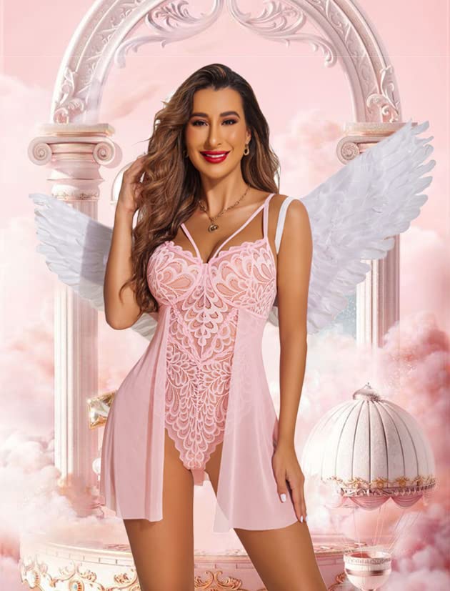 Avidlove Floral Lace Babydoll Chemise Nightie in Pink