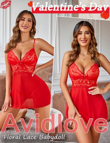 Red Lace Babydoll Strap Chemise Halter