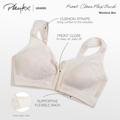 Playtex womens 18 Hour Front-close Wirefree W/ Flex Back Us4695 Full Coverage Bra, Light Beige, 44D US