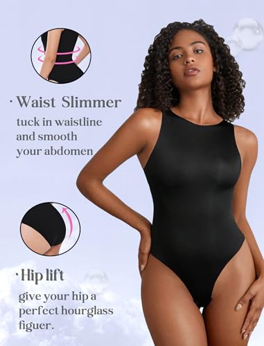 Avidlove Bodysuits for Women Crew Neck Sleeveless Body Suits Snap Closure Double Lined Tank Tops Bodysuit(Black,L)