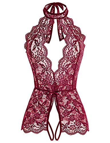 Ababoon Lace One Piece Baby Dolls Lingerie Red