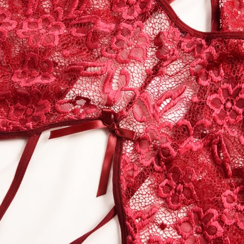 Ababoon Lace One Piece Baby Dolls Lingerie Red