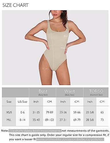 ODODOS Seamless Bodysuit for Women Square Neck Sleeveless Ribbed Tank Top Bodysuits, White, Medium/Large