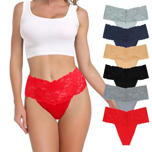 6 Pack Lace Thongs for Women XL Size