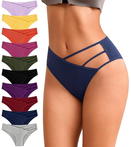 OLIKEME Underwear for Women Bikini Cotton Hipster Panties Breathable Stretch High Cut Briefs 10 Pack Multicolor