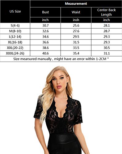 Gladiolus Womens Sexy V Snap Crotch Bodysuit One Piece Lace See Through Bodysuit Black M