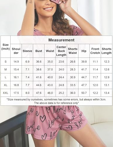 Ekouaer Women Pajama Set Short Sleeve Comfy Pjs Sets 2 Piece Lounge Set with Pockets Pink Love X-Large