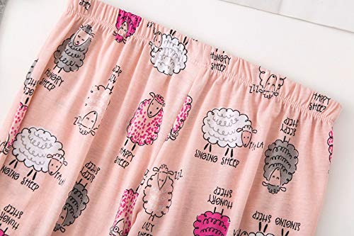 PNAEONG Women Pajama Set Sleepwear Tops with Capri Pants Casual and Fun Prints Pajama Sets Lazy Sheep 2XL