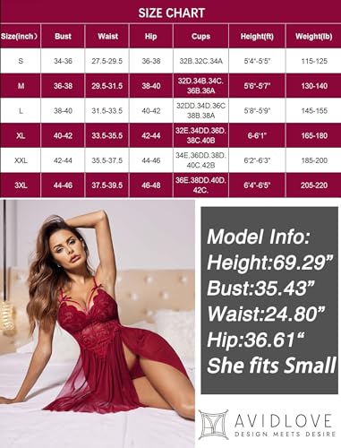 Avidlove Lace Baby Doll Chemise Nightgown Wine Red