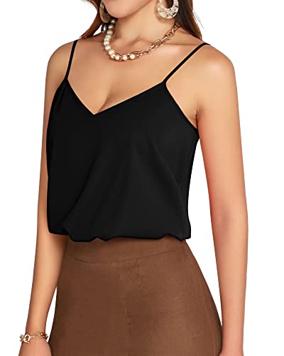 MANGOPOP Women's Bodysuit V Neck Spaghetti Strap Tank Tops Cami Backless Sleeveless Loose Fit Blouse Body Suits Sexy Casual