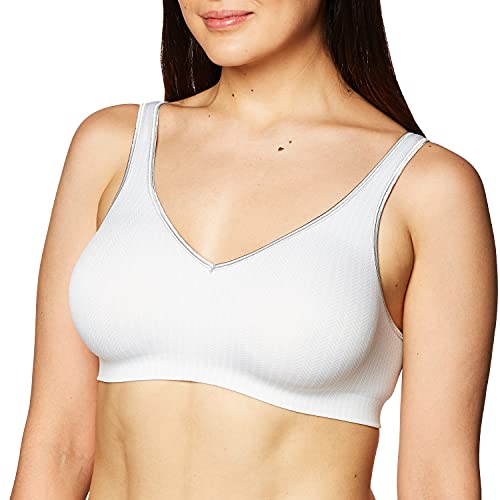 Hanes Women's Smooth Comfort Wireless, Seamless Full-Coverage T-Shirt Bra, Moisture Wicking, Single & 2-Pack, Sterling Grey Herringbone Print, X Large