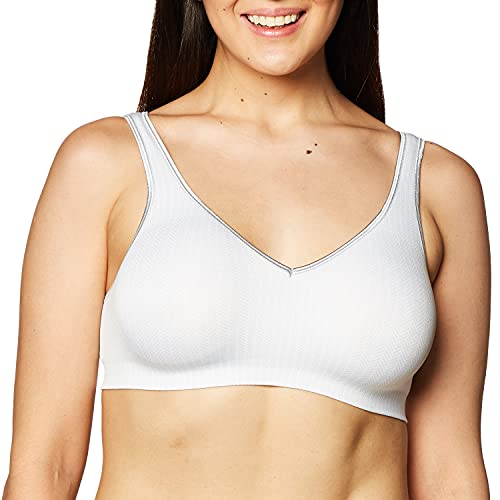 Hanes Women's Smooth Comfort Wireless, Seamless Full-Coverage T-Shirt Bra, Moisture Wicking, Single & 2-Pack, Sterling Grey Herringbone Print, X Large
