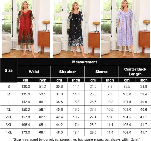 Ekouaer Womens Nightgown Short Sleeve House Dress with Pockets-Floral Print Mumu Dress Navy Feather, X-Large