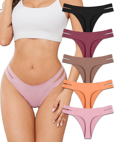Guhaha Sexy Seamless Strappy Thongs Cheeky 5-Pack S-XL