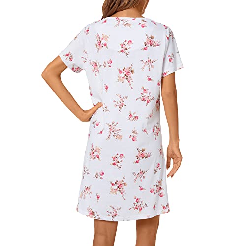 Tugege Women's Nightgown Short Sleeve Sleepshirts House Dress Sleepwear Casual Print Pajama (White Floral, XXX-Large)