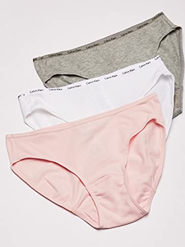 Calvin Klein Women's Signature Cotton Logo Stretch Bikini Panties, 7-Pack, Black/Honey Almond/Nymph's Thigh/Speakeasy/White/Grey Heather, Large
