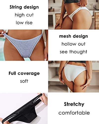 6 Pack String Cotton High Cut Stretch Breathable Low Rise Hipster Cheeky Bikini Panties