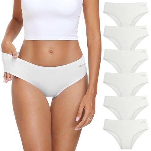 coskefy Womens Underwear Cotton Low Rise Briefs Comfy Stretch Bikini Panties Ladies Hipster 6 Pack White