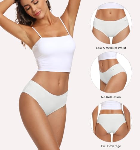 coskefy Womens Underwear Cotton Low Rise Briefs Comfy Stretch Bikini Panties Ladies Hipster 6 Pack White