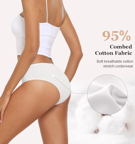 coskefy Womens Underwear Cotton Low Rise Briefs Comfy Stretch Bikini Panties Ladies Hipster 6 Pack White