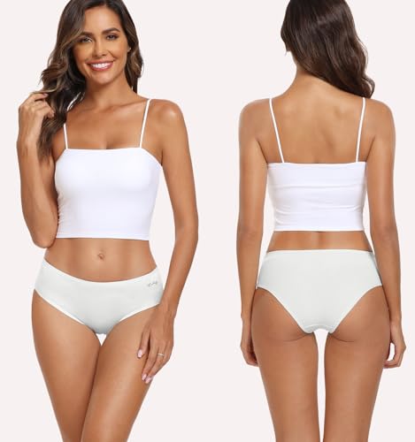 coskefy Womens Underwear Cotton Low Rise Briefs Comfy Stretch Bikini Panties Ladies Hipster 6 Pack White