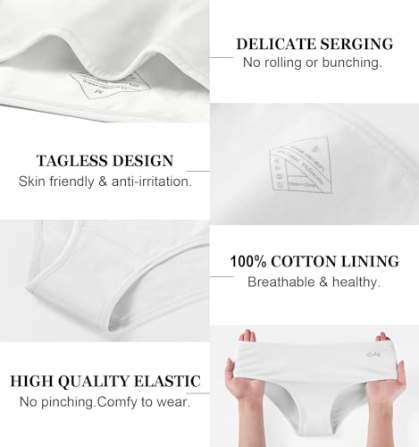 coskefy Womens Underwear Cotton Low Rise Briefs Comfy Stretch Bikini Panties Ladies Hipster 6 Pack White