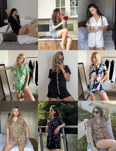 Ekouaer 2 Pack Womens Pajamas Set Button Down Summer Sleepwear Short Sleeve Comfy Pjs Loungewear Set(GP4,M)