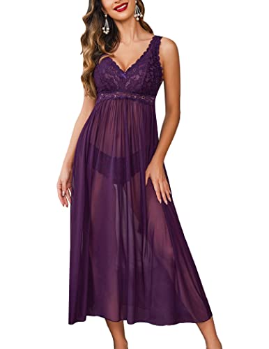 Purple Lace Babydoll Chemise Boudoir Nighty Sleepwear