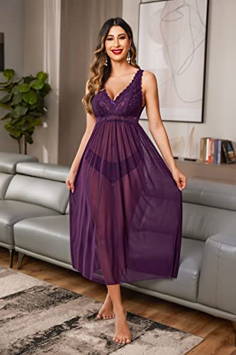 Purple Lace Babydoll Chemise Boudoir Nighty Sleepwear