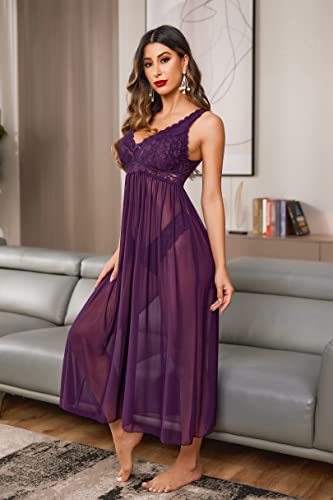 Purple Lace Babydoll Chemise Boudoir Nighty Sleepwear