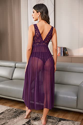 Purple Lace Babydoll Chemise Boudoir Nighty Sleepwear