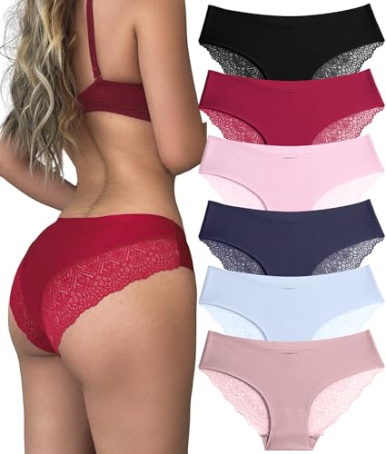 6 Pack Lace V-Waist Bikini Panties for Women