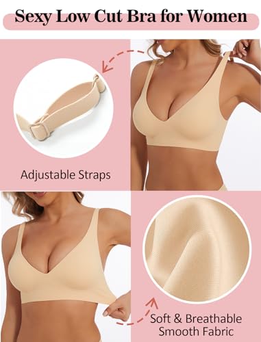 Deep V Push Up Bralette for Women, Nude