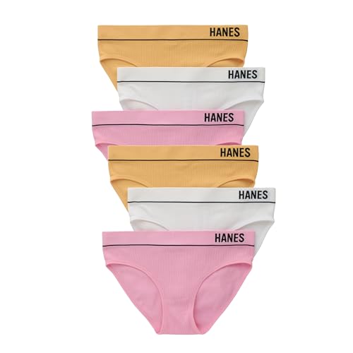 Hanes Women's Originals Seamless Stretch Rib Bikini Panties Pack, Assorted Colors, 6-Pack, Goldie/White/Gumball Pink