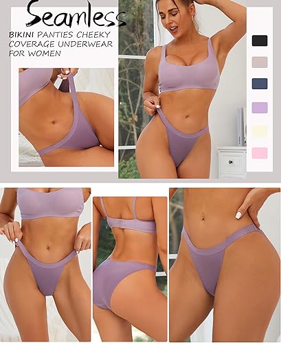 Seamless High Cut String Bikini Panties Low Rise Hipster Ladies Sexy Cheeky Underwear Brief 6 Pack