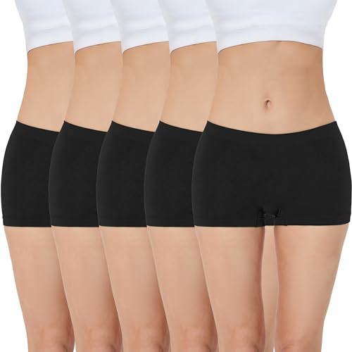 Sudally Seamless Black Boyshort Panties for Women (M)
