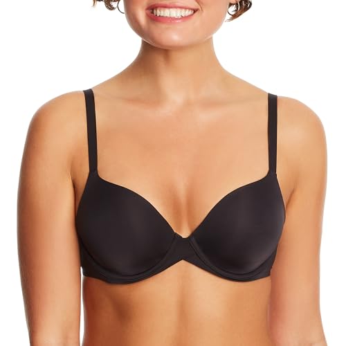 Maidenform One Fab Fit Underwire Bra, Push-Up T-Shirt Bra, Modern Demi Bra, Lightly Padded Bra with Convertible Straps, Black, 36C