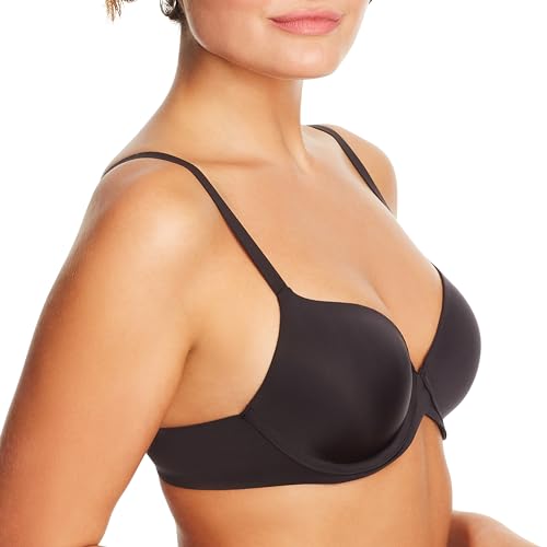 Maidenform One Fab Fit Underwire Bra, Push-Up T-Shirt Bra, Modern Demi Bra, Lightly Padded Bra with Convertible Straps, Black, 36C