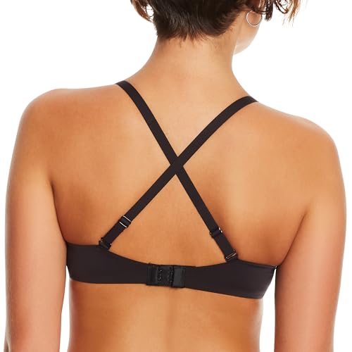 Maidenform One Fab Fit Underwire Bra, Push-Up T-Shirt Bra, Modern Demi Bra, Lightly Padded Bra with Convertible Straps, Black, 36C