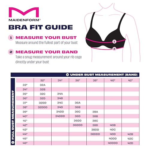 Maidenform One Fab Fit Underwire Bra, Push-Up T-Shirt Bra, Modern Demi Bra, Lightly Padded Bra with Convertible Straps, Black, 36C