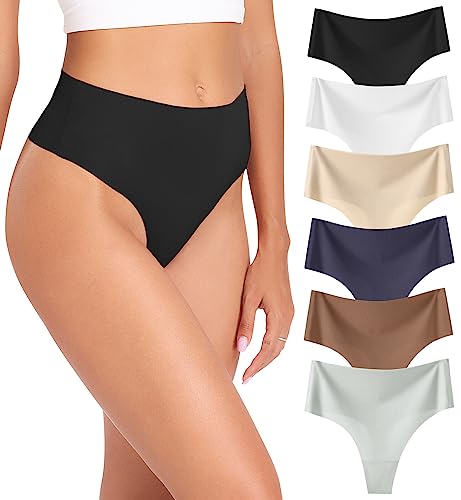 Wealurre Seamless High Waisted Thongs 6 Pack for Women