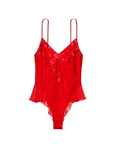 VS Archives Burnout Satin Teddy, Rose Fabric, Red