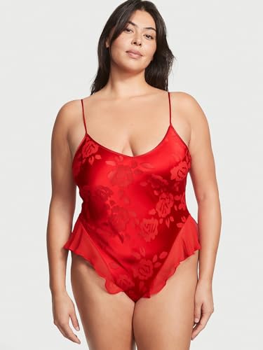 VS Archives Burnout Satin Teddy, Rose Fabric, Red